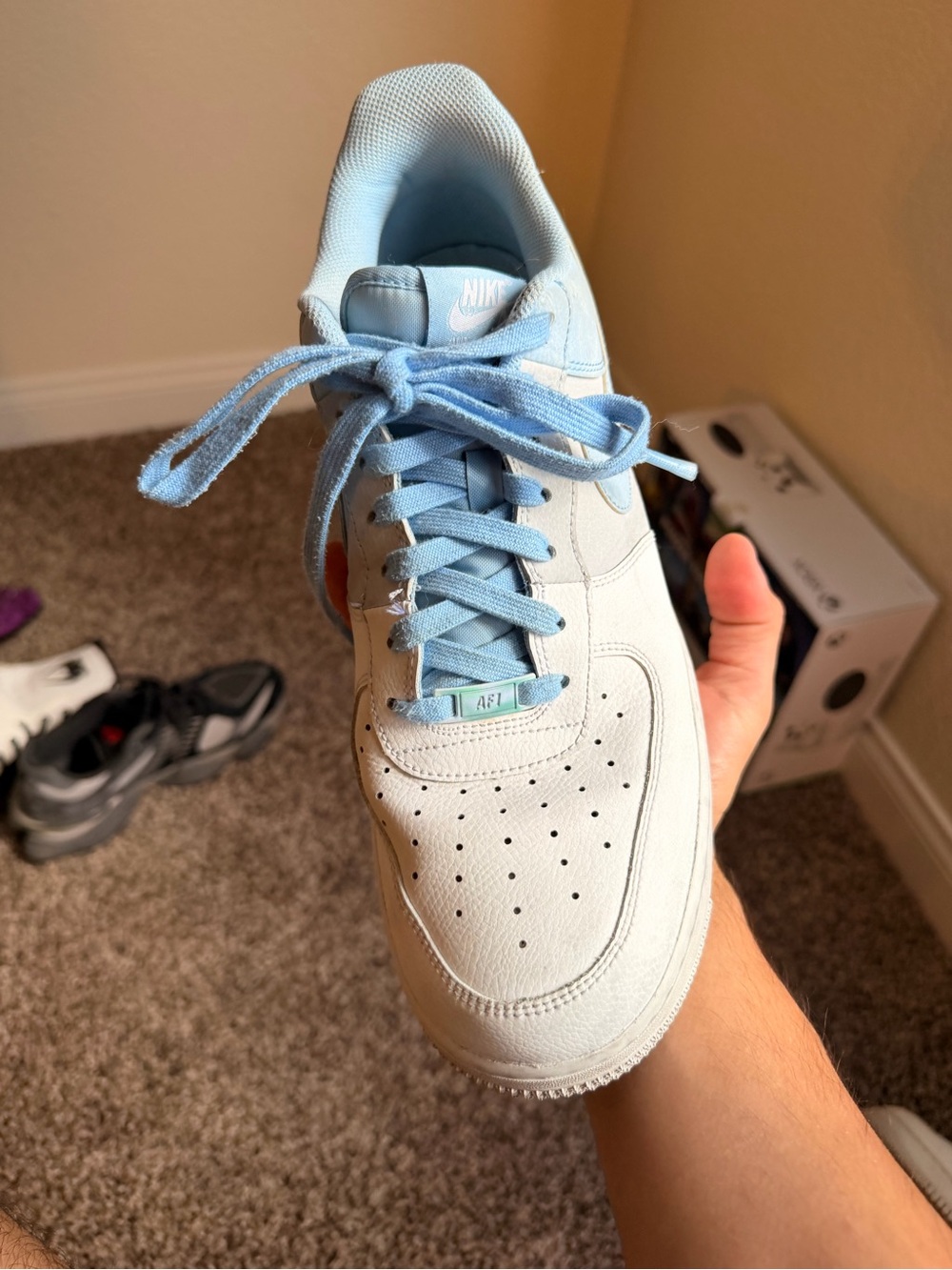 Nike Men's Light Blue and White Air Force 1 Low - Picture 7 of 13